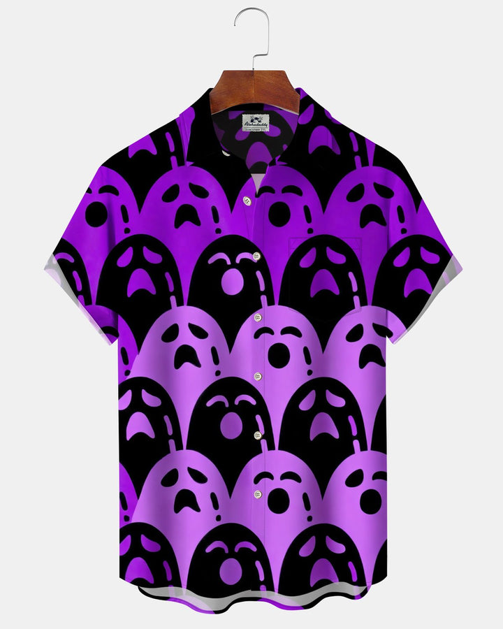 Alohadaddy® Holiday/Halloween Print Button-Down Short-Sleeve Shirt with Pocket