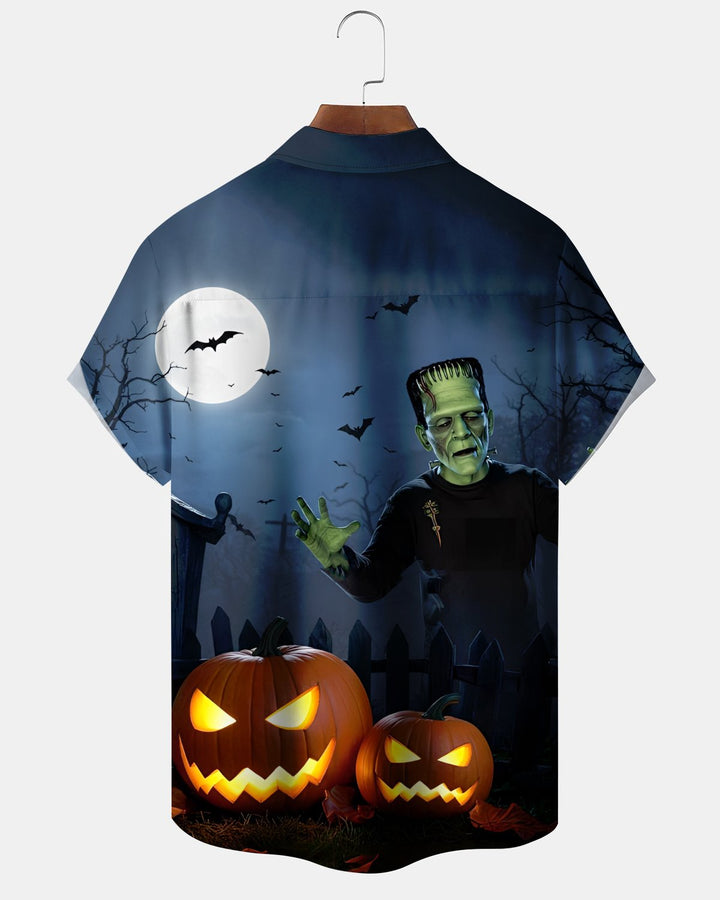 Alohadaddy® Holiday Halloween Graphic Print Button-Down Pocket Cardigan-Style Men&