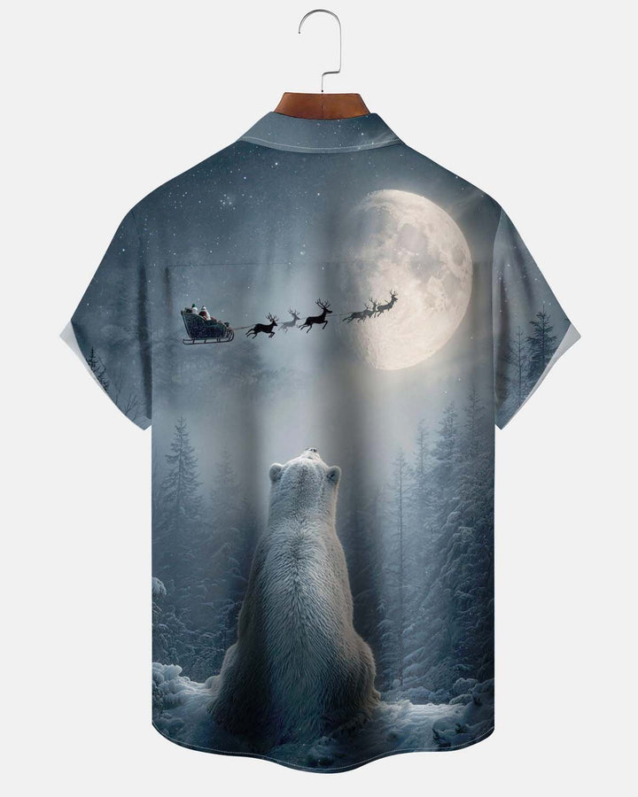 Alohadaddy® Holiday/Christmas Print Button-Down Short-Sleeve Shirt with Pocket for Men