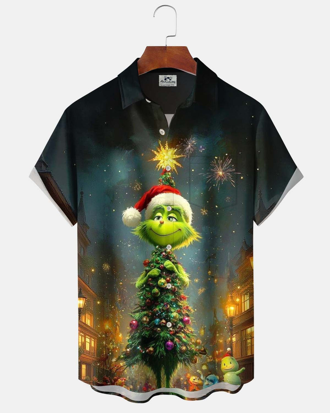 Alohadaddy® Holiday/Christmas Print Button-Down Short-Sleeve Shirt with Pocket for Men