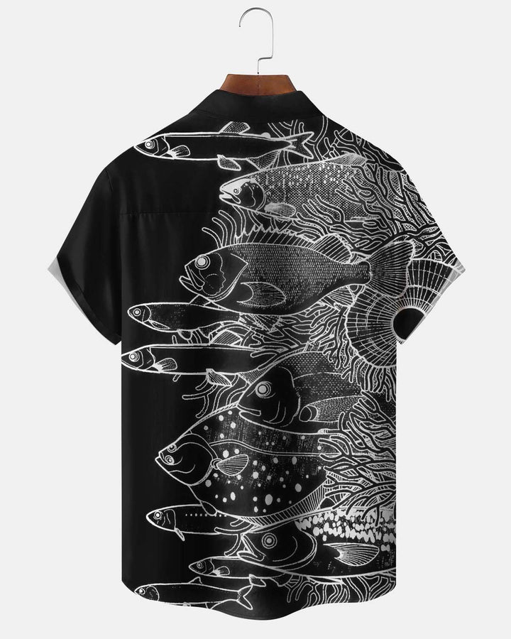 Alohadaddy® Men’s Short-Sleeve Button-Down Shirt  Marine Life Print, with Pocket