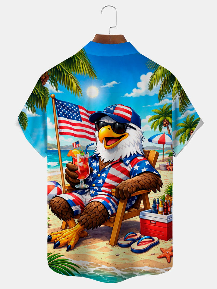 Alohadaddy® Hawaii Vintage Flag Eagle Vacation Print Men&