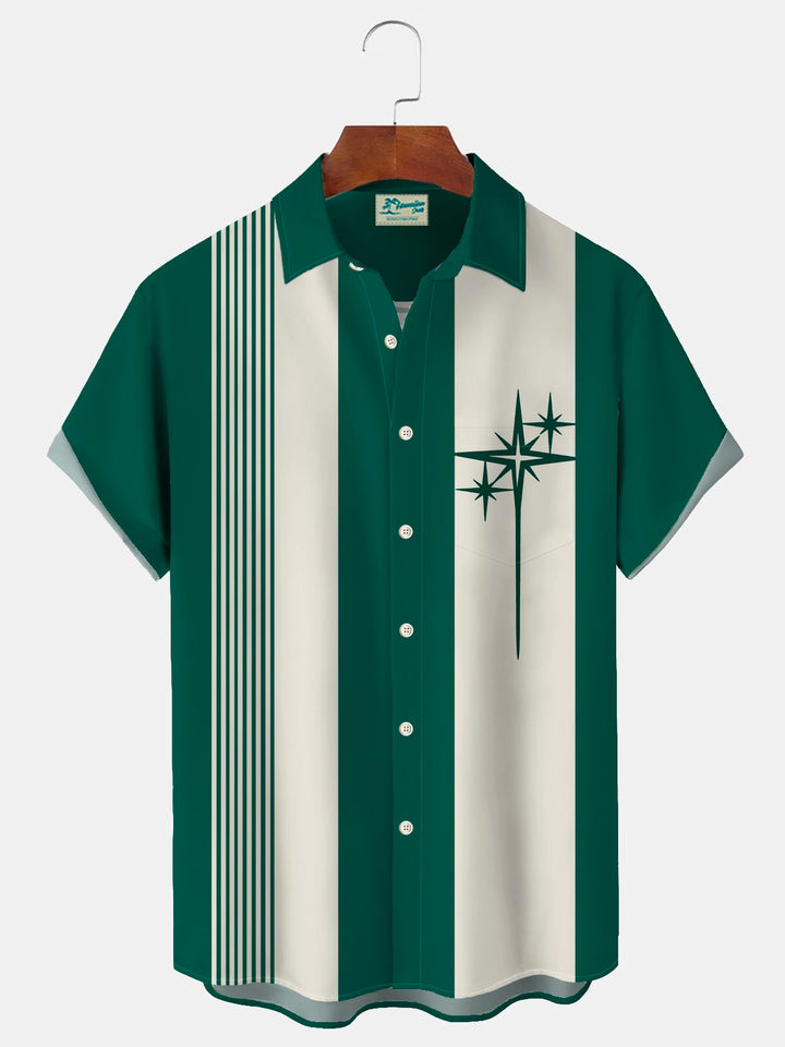 Alohadaddy Retro Geometric Bowling Stripe Print Men&