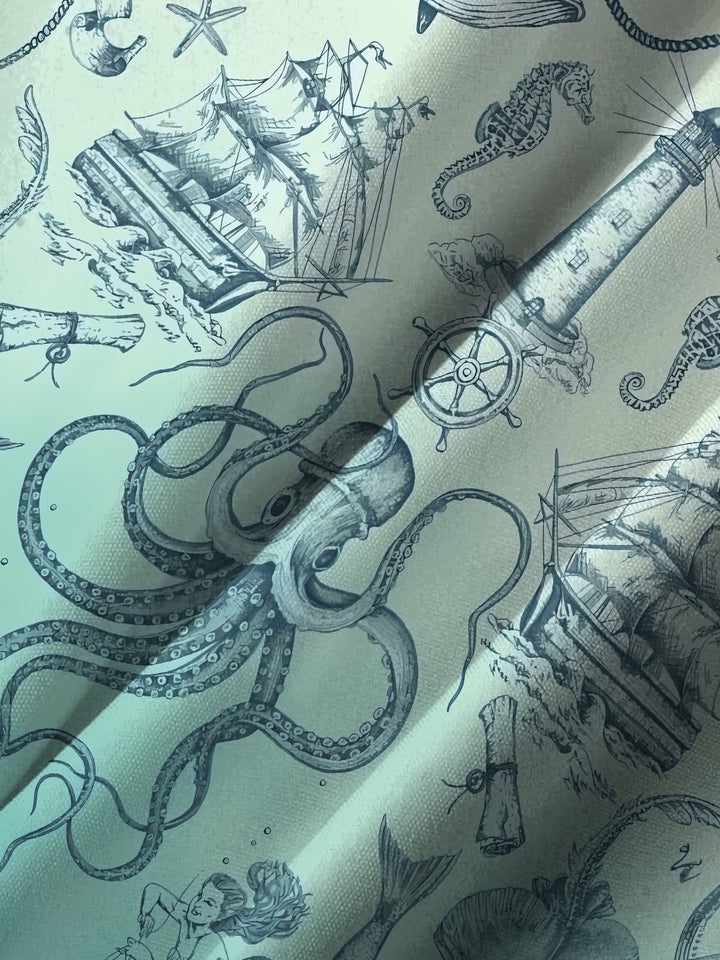Alohadaddy Hawaiian Gradient Octopus Nautical Pattern Button Pocket Casual Short Sleeve Large Size Stretch Shirt