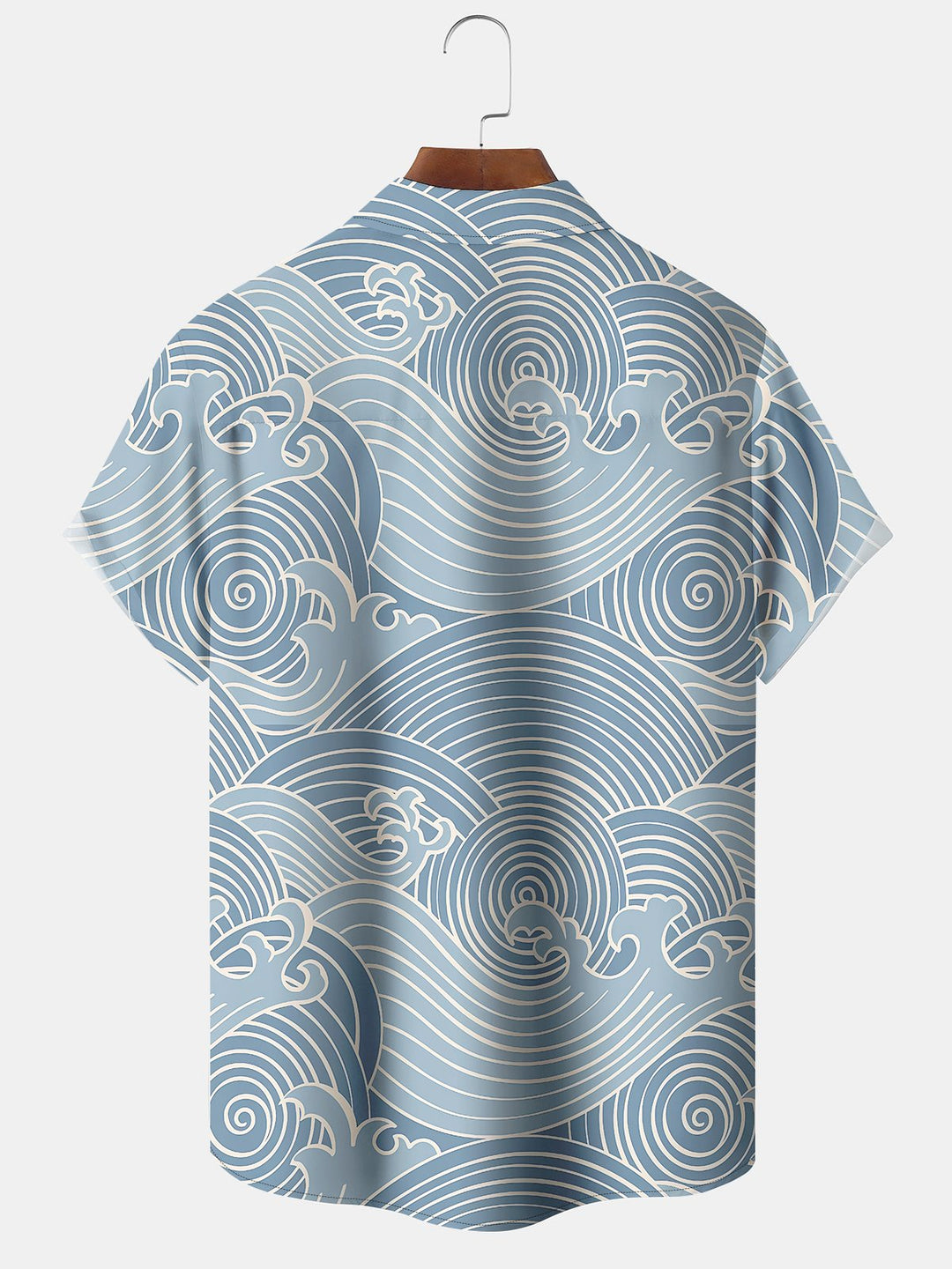 Alohadaddy Retro Ukiyoe Wave Print Art Pocket Buttons Plus Size Stretch Shirt