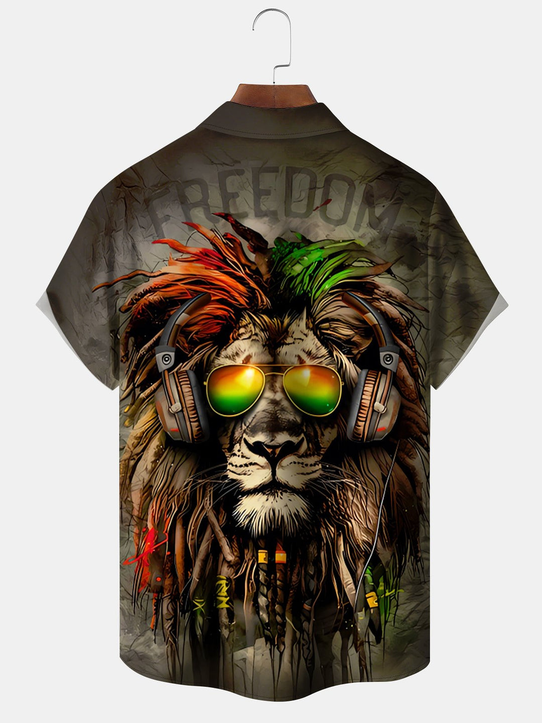 Alohadaddy Vintage Style Lion Art Print Pocket Button Elastic Oversized Shirt