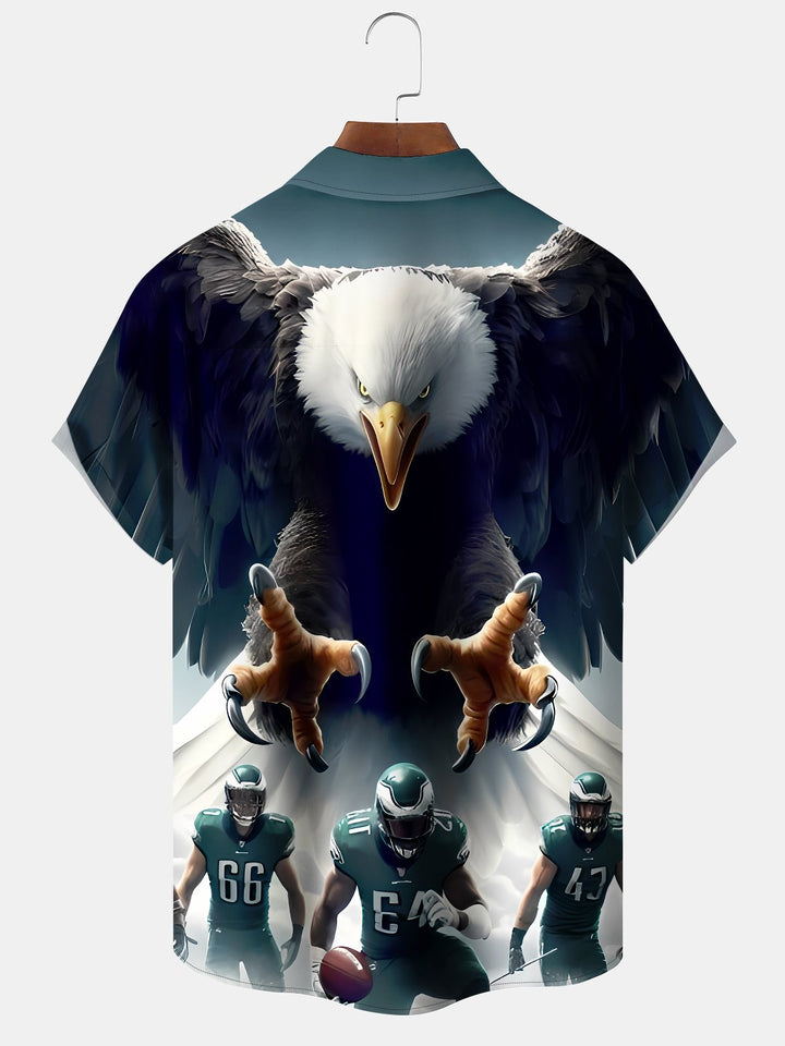 Alohadaddy Casual Eagles Football Team Printed Art Pockets Buttons Stretch Oversized Shirt