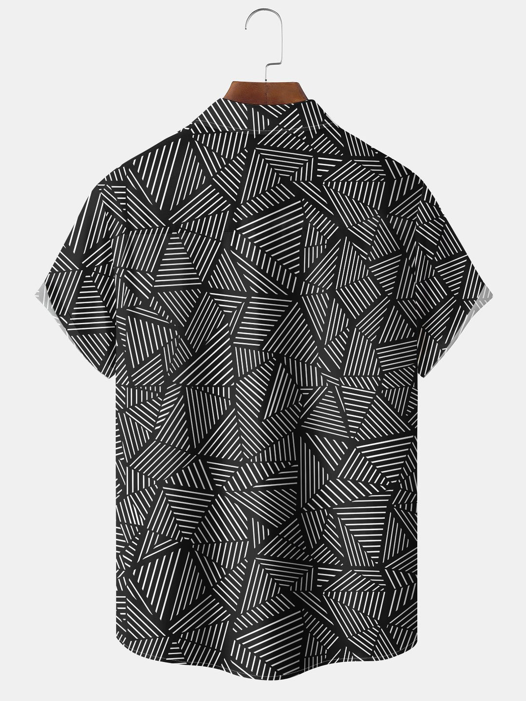 Alohadaddy Casual Geometric Stripes Print Art Pockets Buttons Stretch Oversize Shirt