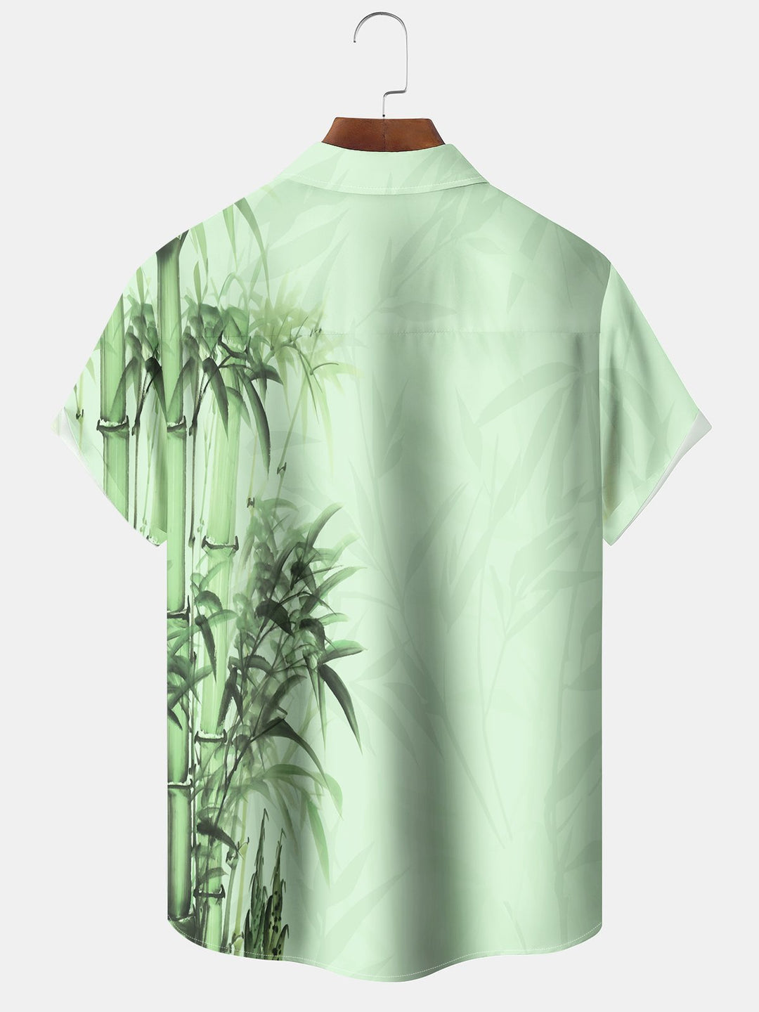 Alohadaddy Casual Bamboo Contrast Bamboo Leaves Print Art Pockets Buttons Elastic Oversized Shirt