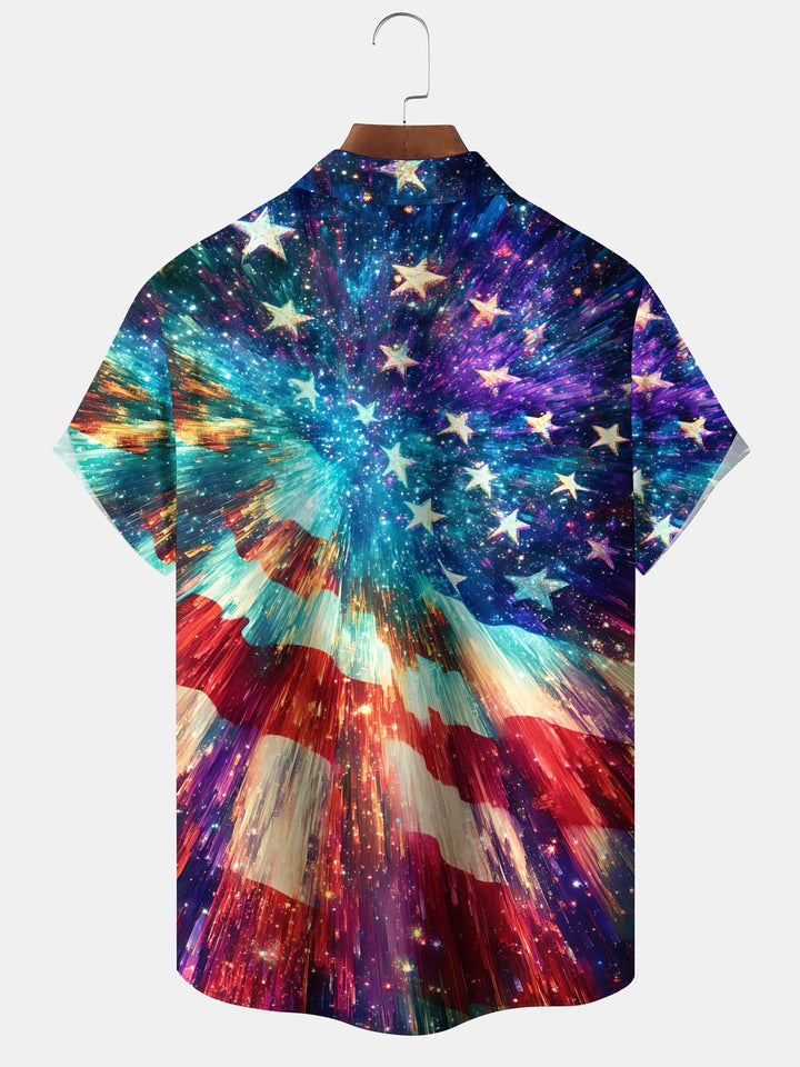 Alohadaddy Holiday Collection Independence Day American Flag Button Cardigan Pocket Stretch Large Size Long Short Sleeve Shirt