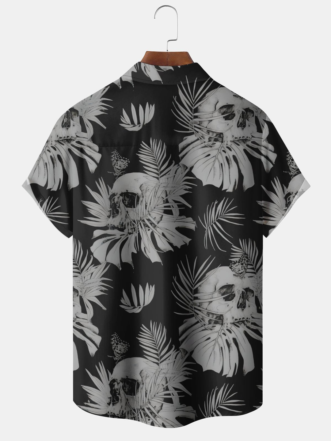 Alohadaddy Hawaii Skull Palm Leaves Painting Art Buttons Cardigan Pockets Stretch Large Size Long Short Sleeve Shirt