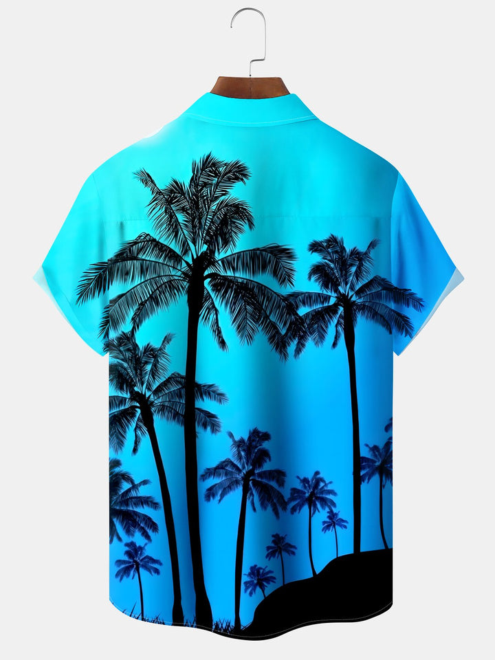 Alohadaddy Hawaiian Vacation Palm Trees Print Art Button Cardigan Pocket Polyester Stretch Large Size Long Short Sleeve Shirt