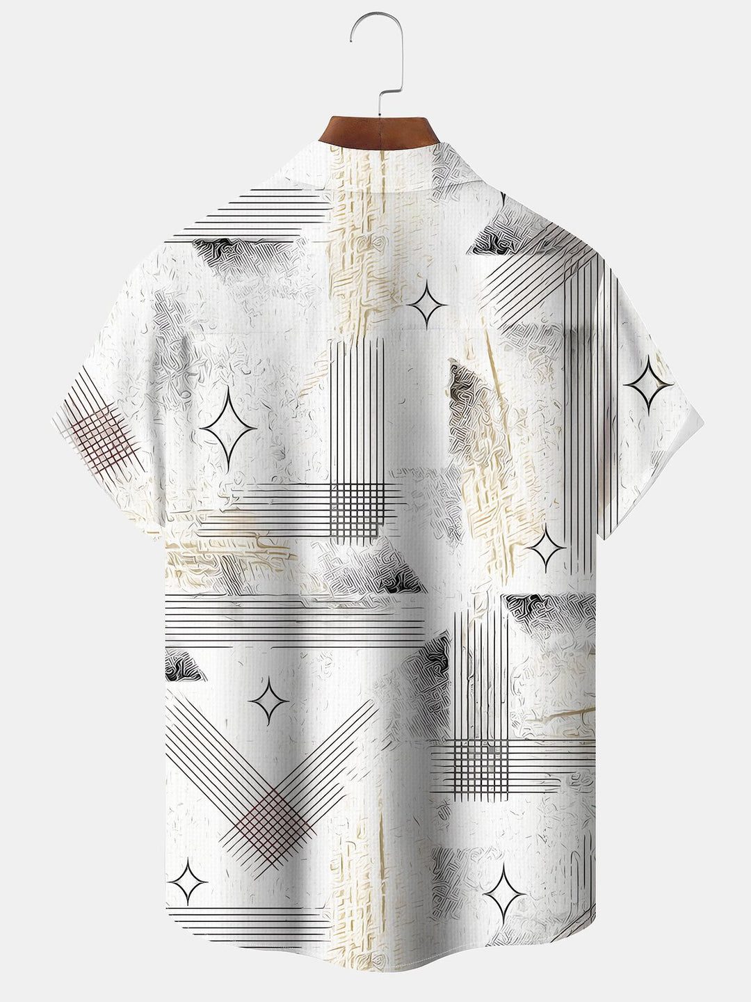 Alohadaddy Casual Stripes Geometric Art Print Polyester Stretch Button Cardigan Pockets Oversized Long Short Sleeve Shirt