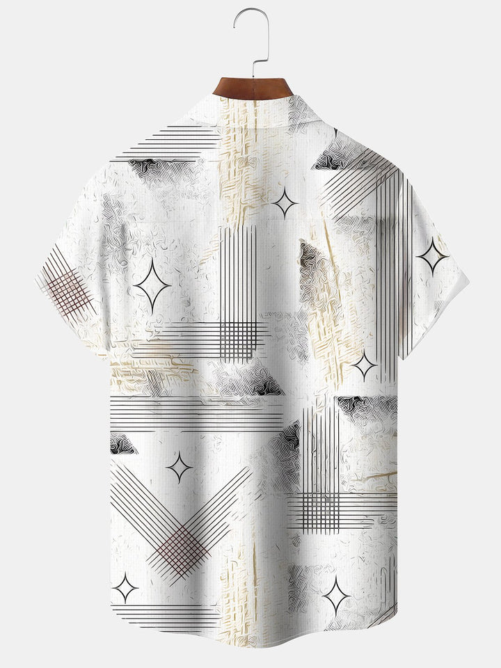 Alohadaddy Casual Stripes Geometric Art Print Polyester Stretch Button Cardigan Pockets Oversized Long Short Sleeve Shirt