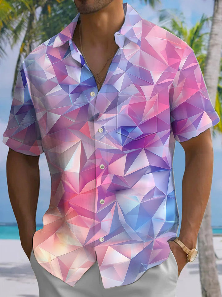 Alohadaddy® Geometric Ombre Moisture Wicking Chest Pocket Hawaiian Men&