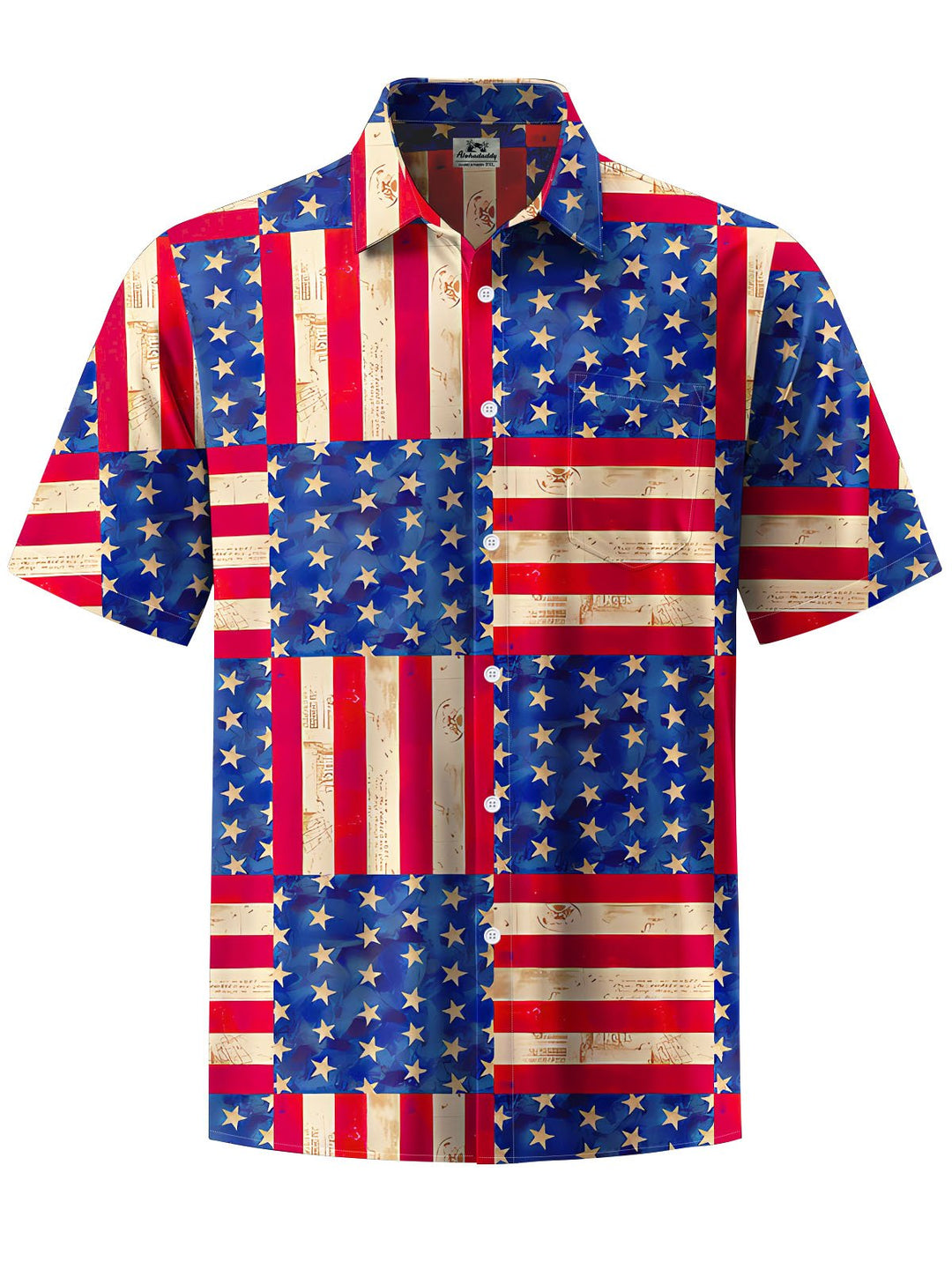 Alohadaddy® Casual 4th of July Flag Print Chest Pocket Mens Short Sleeve Shirt Big &amp; Tall