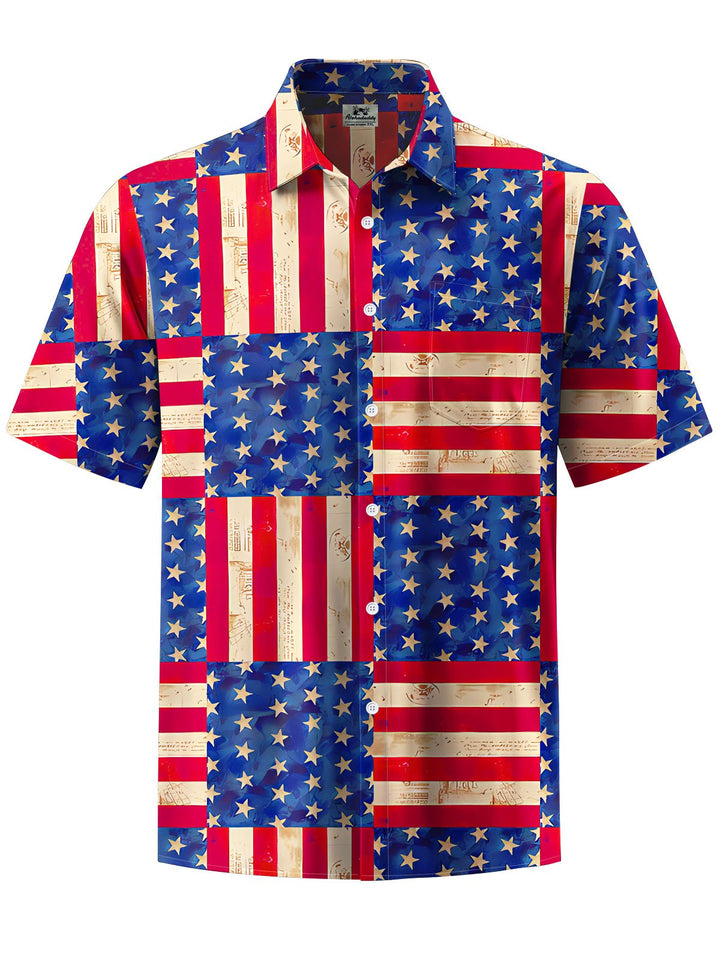 Alohadaddy® Casual 4th of July Flag Print Chest Pocket Mens Short Sleeve Shirt Big &amp; Tall