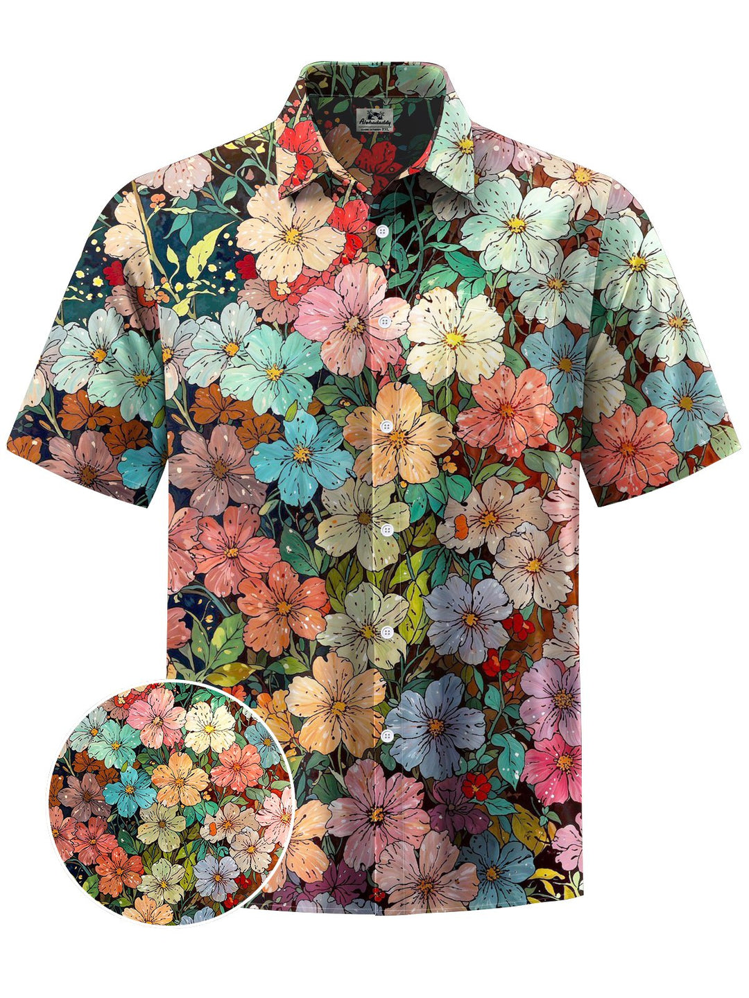 Alohadaddy® Hawaiian Flowers Art Print Chest Pocket Mens Short Sleeve Shirt Big &amp; Tall