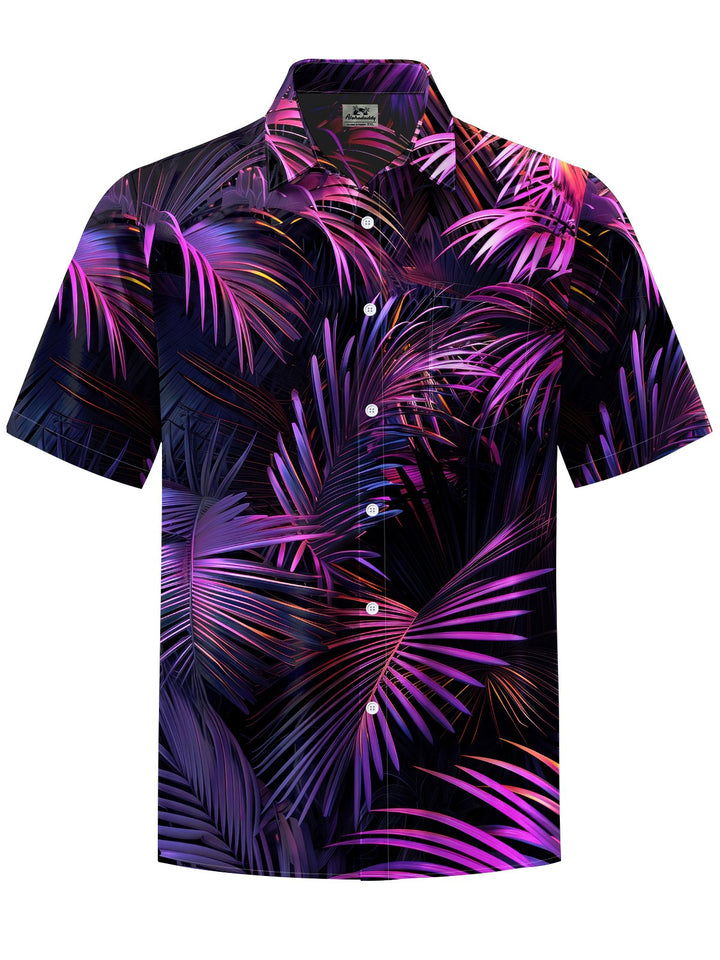 Alohadaddy® Hawaiian Leaves Art Print Chest Pocket Moisture Wicking Men&
