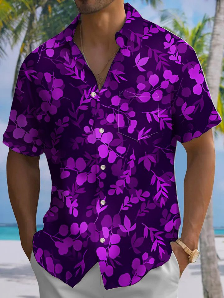 Alohadaddy® Hawaiian Leaf Art Print Chest Pocket Mens Short Sleeve Shirts Big &amp; Tall