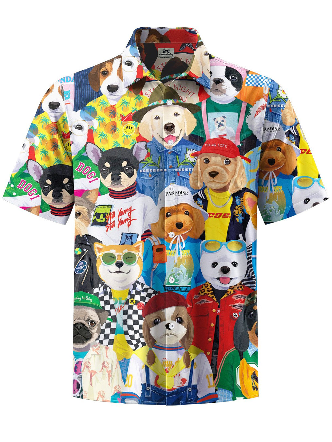 Alohadaddy® Funny Dog Print Art Chest Pocket Men&