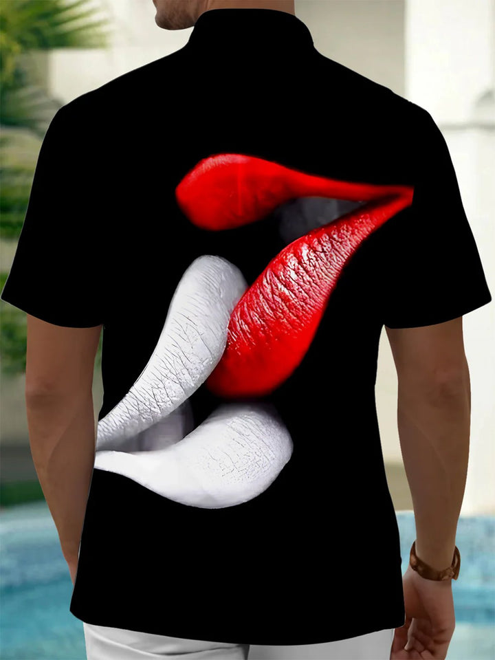 Alohadaddy® Casual Lips Art Print Moisture Wicking Mens Short Sleeve Shirt Big &amp; Tall