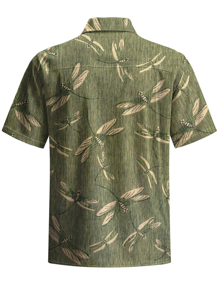 Alohadaddy® Vintage Dragonfly Print Chest Pocket Men&