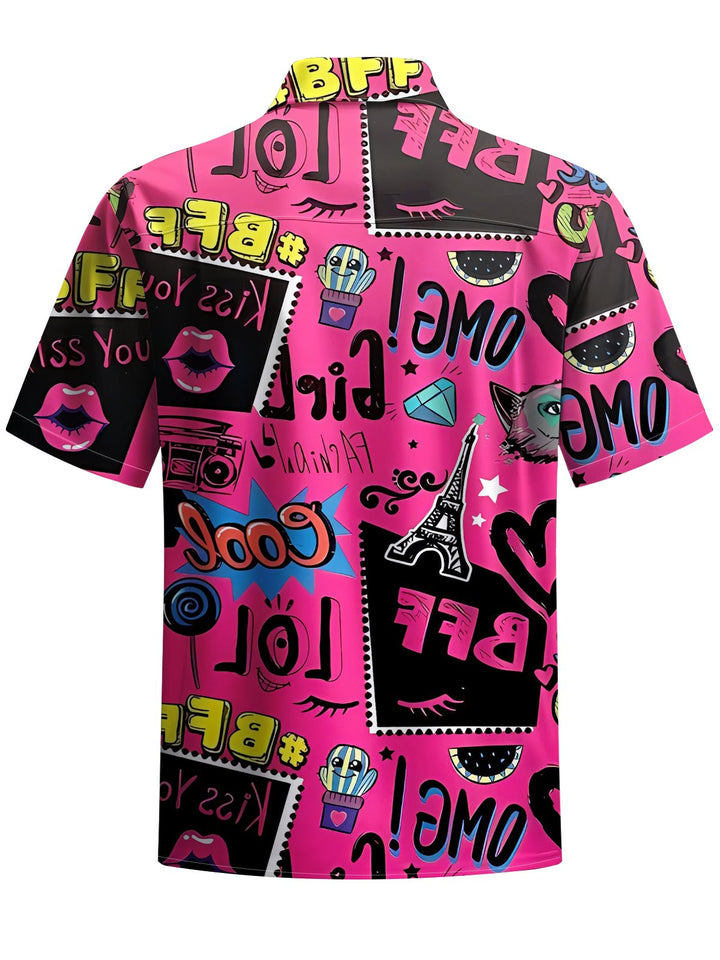 Alohadaddy® Casual Graffiti Lettering Print Art Chest Pocket Men&