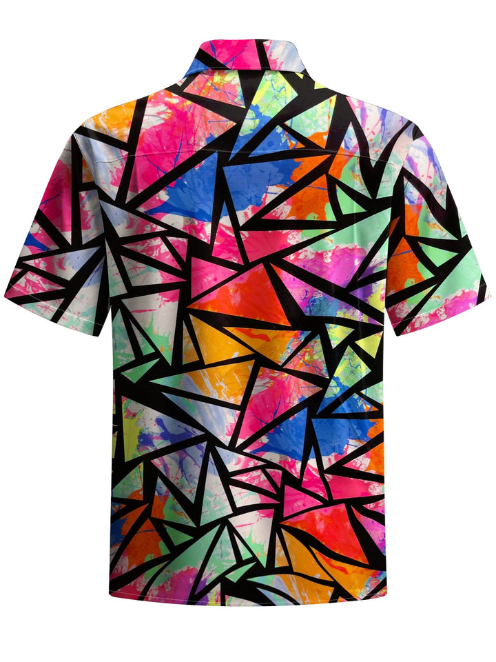 Alohadaddy® Hawaiian Geometric Art Print Chest Pocket Men&