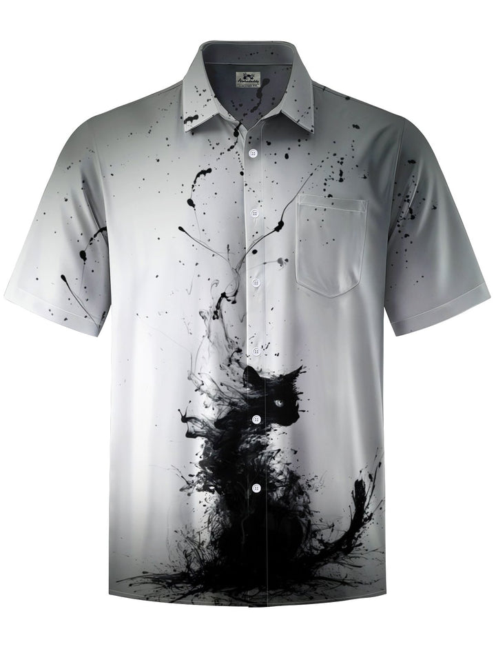 Alohadaddy® casual ink cat print with chest pocket and stretch for men&