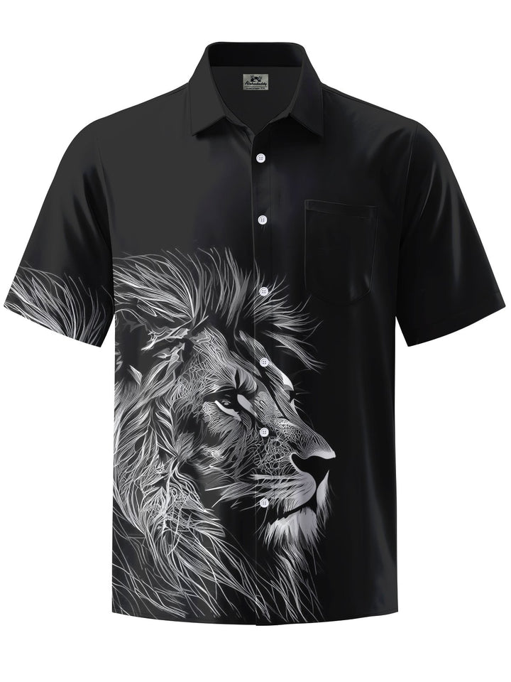 Alohadaddy® Casual Lion Head Printed Chest Pocket Men&