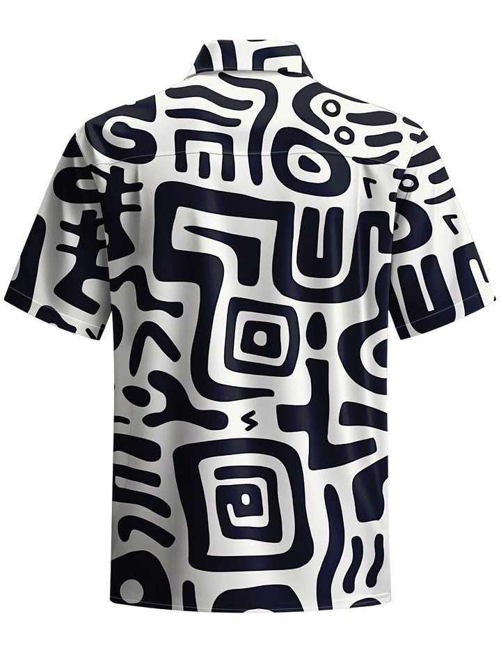 Alohadaddy® Casual Geometric Graffiti Art Print Chest Pocket Men&