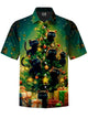 Alohadaddy® Christmas Fir Cat Print Elastic Pocket Button Men's Short Sleeve Shirt Big & Tall