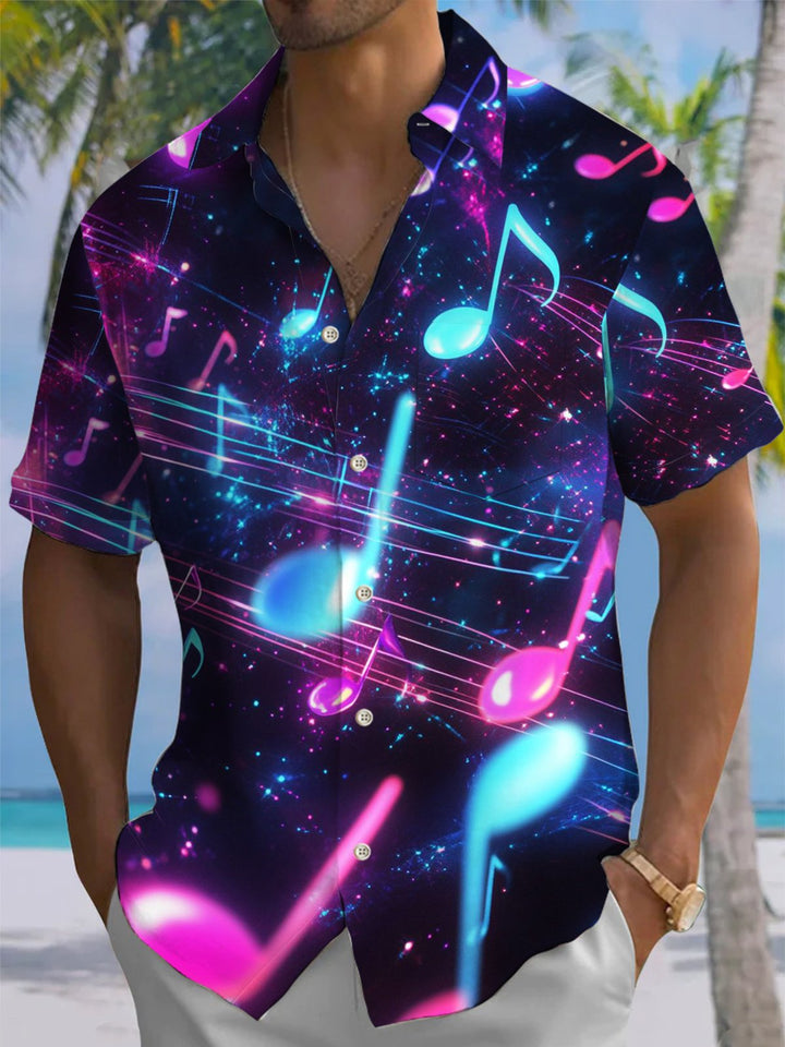 Alohadaddy® Casual Geometric Musical Notes Print Button Pocket Stretch Men&