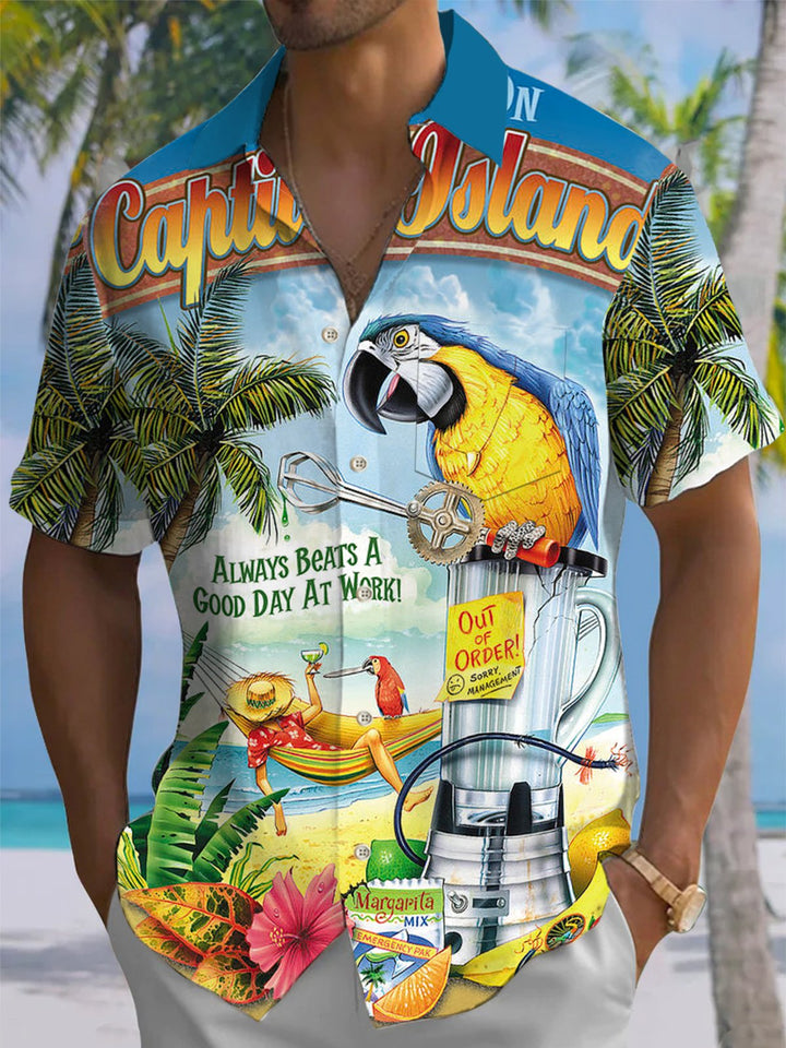 Alohadaddy® Hawaiian Parrot Vacation Print Pocket Elastic Button Men&