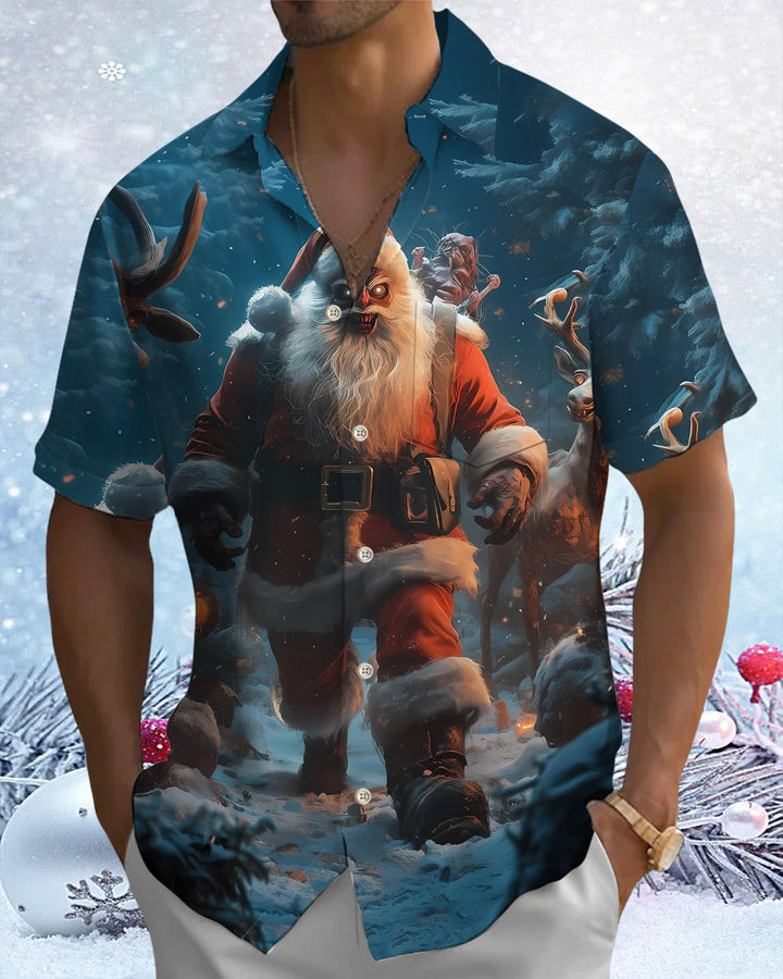 Alohadaddy® Christmas Scary Santa Christmas Tree Print Pocket Elastic Button Men&