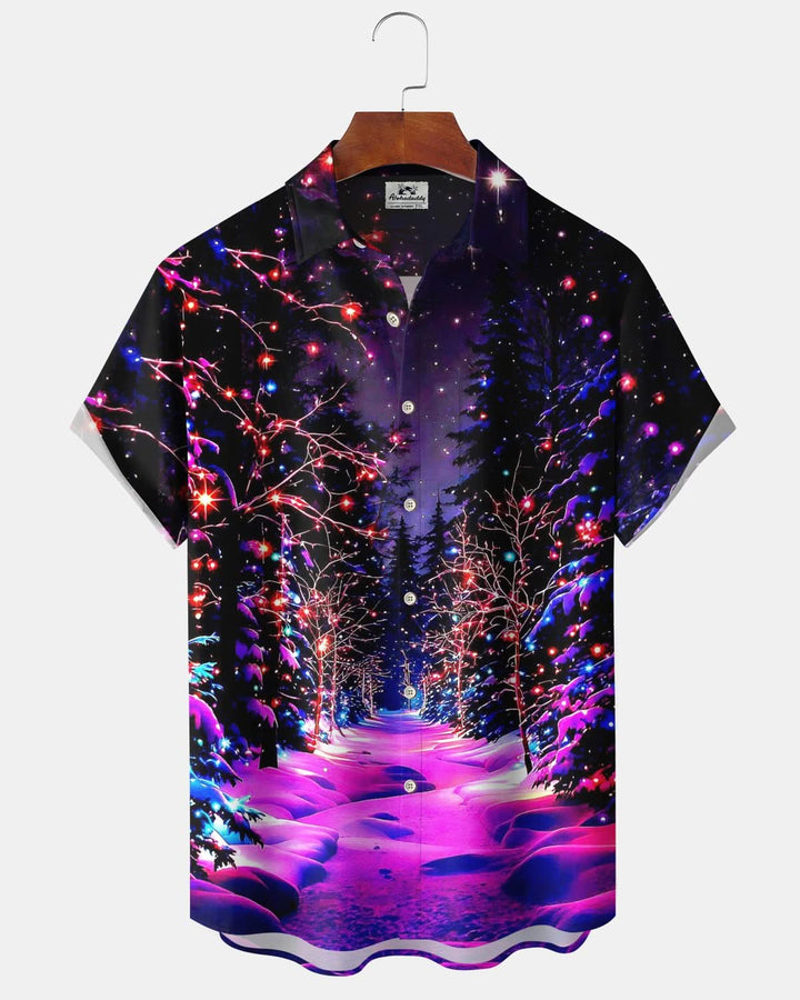 Alohadaddy® Christmas Snow Forest Lights Print Pocket Elastic Button Men&