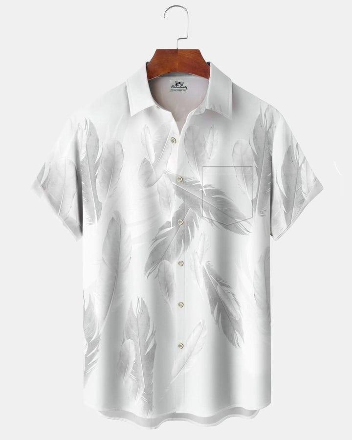 Alohadaddy® Casual Feather Art Print Art Pocket Button Stretch Men&