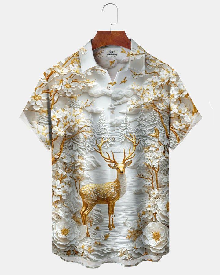 Alohadaddy® Casual Reindeer Art Print Stretch Button Pocket Men&
