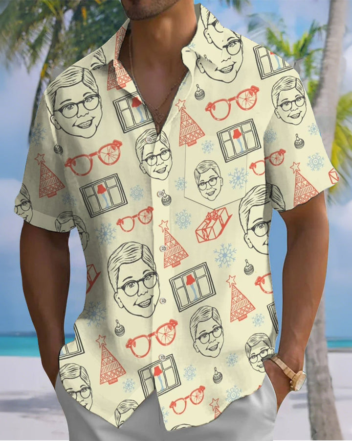 Alohadaddy® Retro Cartoon Portrait Print Art Elastic Button Pocket Men&