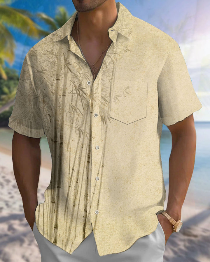 Alohadaddy® Casual Painting Bamboo Print Art Button-Down Pocket Men&