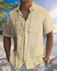 Alohadaddy® Casual Painting Bamboo Print Art Button-Down Pocket Men's Short-Sleeve Shirt Big & Tall