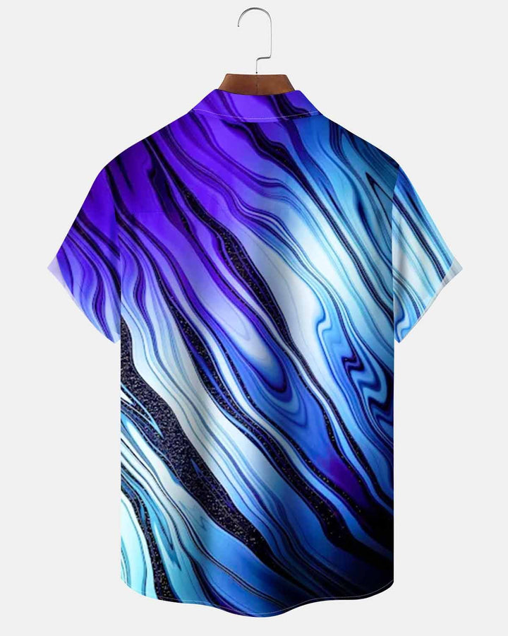 Alohadaddy® Casual Striped Art Print Cardigan with Pockets and Buttons for Men - Short Sleeve Shirt Big &amp; Tall
