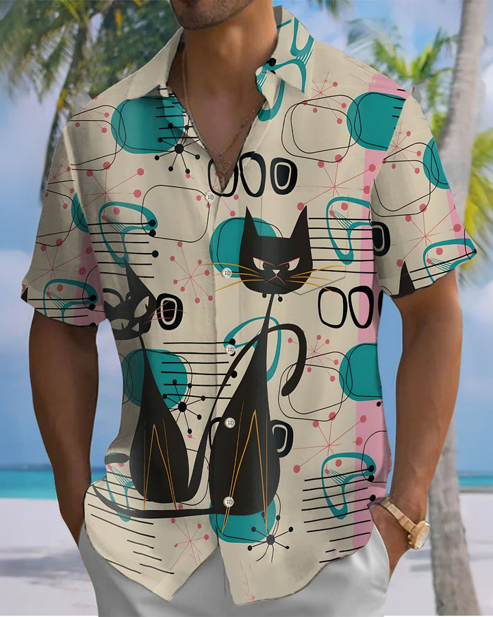 Alohadaddy® Casual Atomic Cat Print Artistic Button Pocket Cardigan Men&