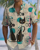 Alohadaddy® Casual Atomic Cat Print Artistic Button Pocket Cardigan Men's Short Sleeve Shirt Big & Tall