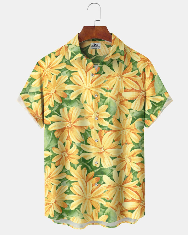 Alohadaddy® Hawaiian Floral Print Art Button Pocket Cardigan Men&