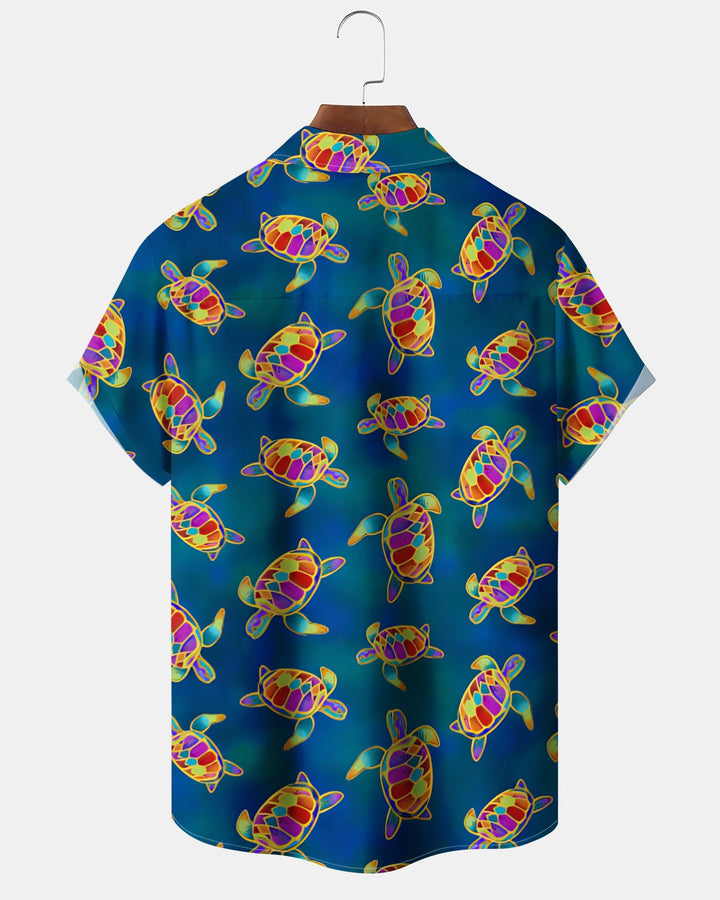 Alohadaddy® Hawaiian Turtle Print Art Button Pocket Cardigan Men&
