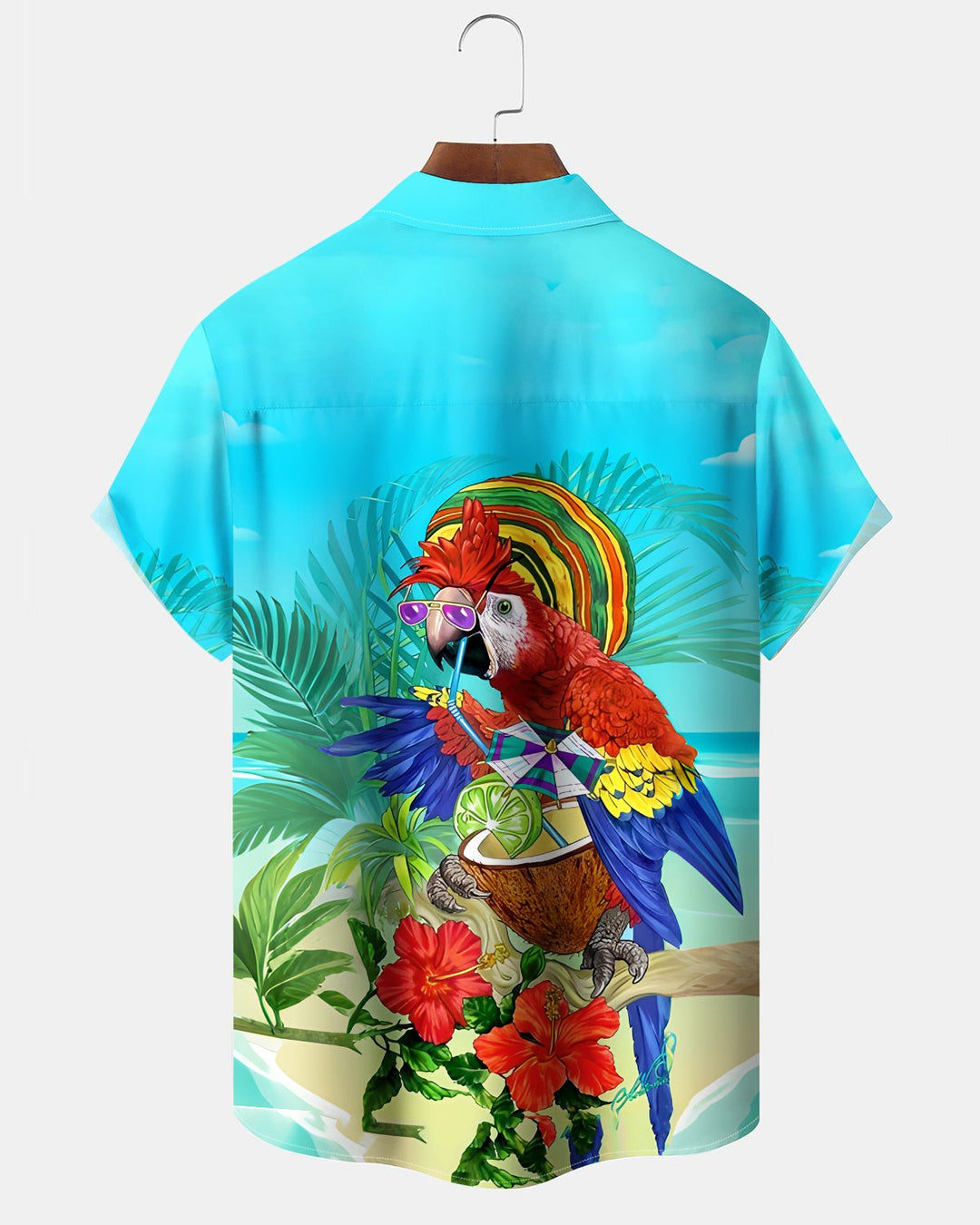 Alohadaddy® Hawaiian Parrot Print Art Button Pocket Cardigan Men&