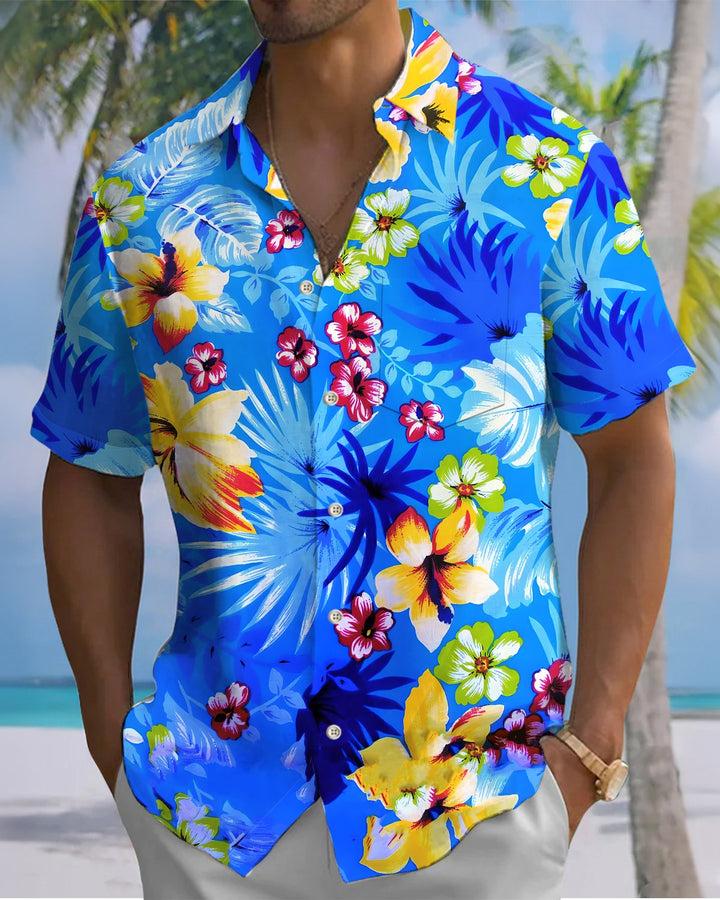 Alohadaddy® Hawaiian Palm Leaf Print Art Button Pocket Cardigan Men&