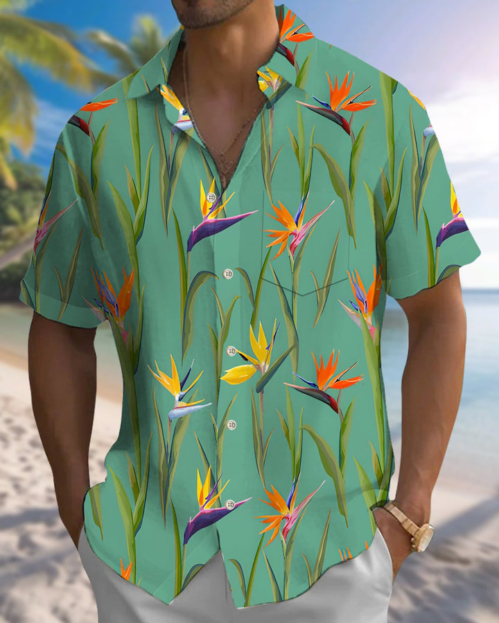 Alohadaddy® Casual Bird of Paradise Floral Print Artistic Button Pocket Cardigan Men&